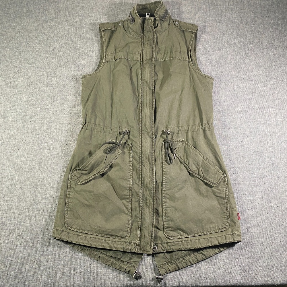 Levis Full Zip Long Utility Vest Womens Size XS Green Lightweight *No Hood*